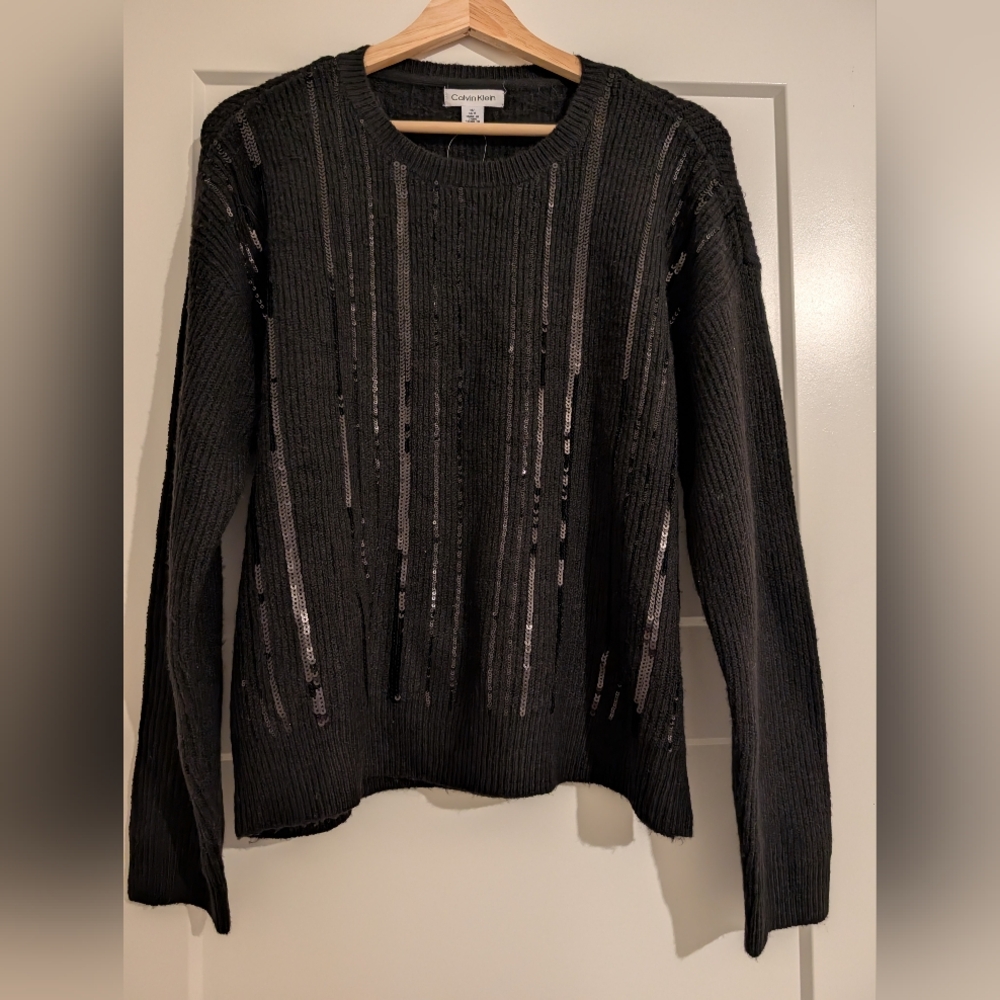 Calvin Klein Women's Black Sweater With Sequins Size M NWT $99.50
